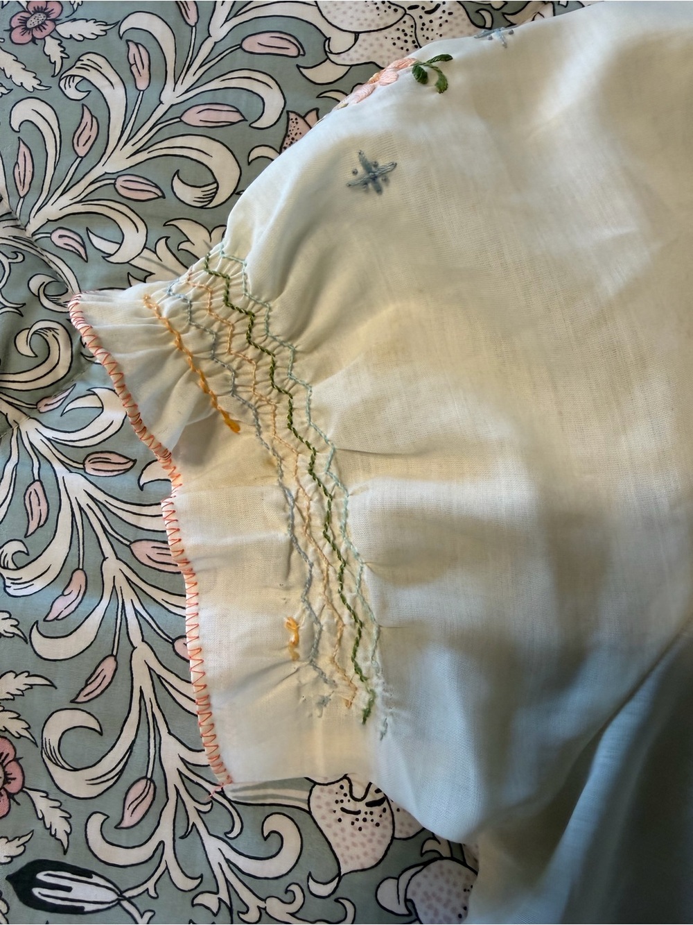 Handmade vintage Embroidered Ivory Peasant Blouse with Pastel Floral Detail - Picture 4 of 8